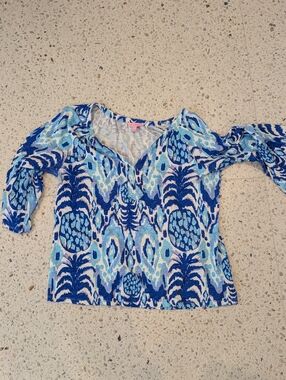Lilly Pulitzer Blue and Aqua Pineapple Print Blouse